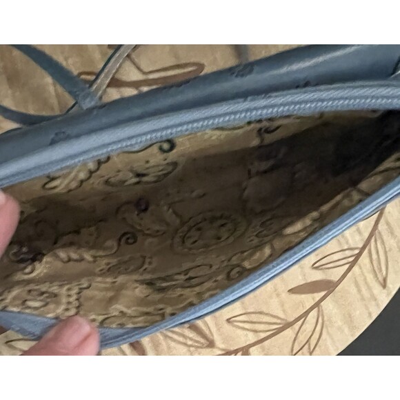 Brighton Small Leather Crossbody Teal Blue Silver Metallic Flower Embossed - Picture 7 of 11
